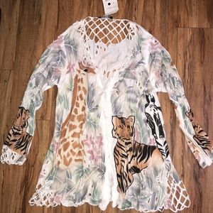 NWT Indira Bali Beautiful white animal cardigan